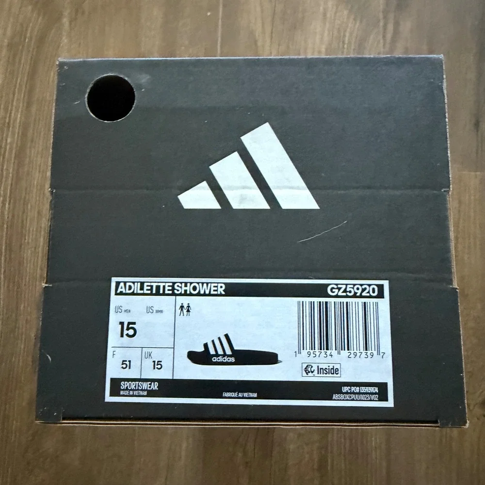 Adidas Adilette Shower Slides Black White Striped Sporty Poolside GZ5920 Size 15